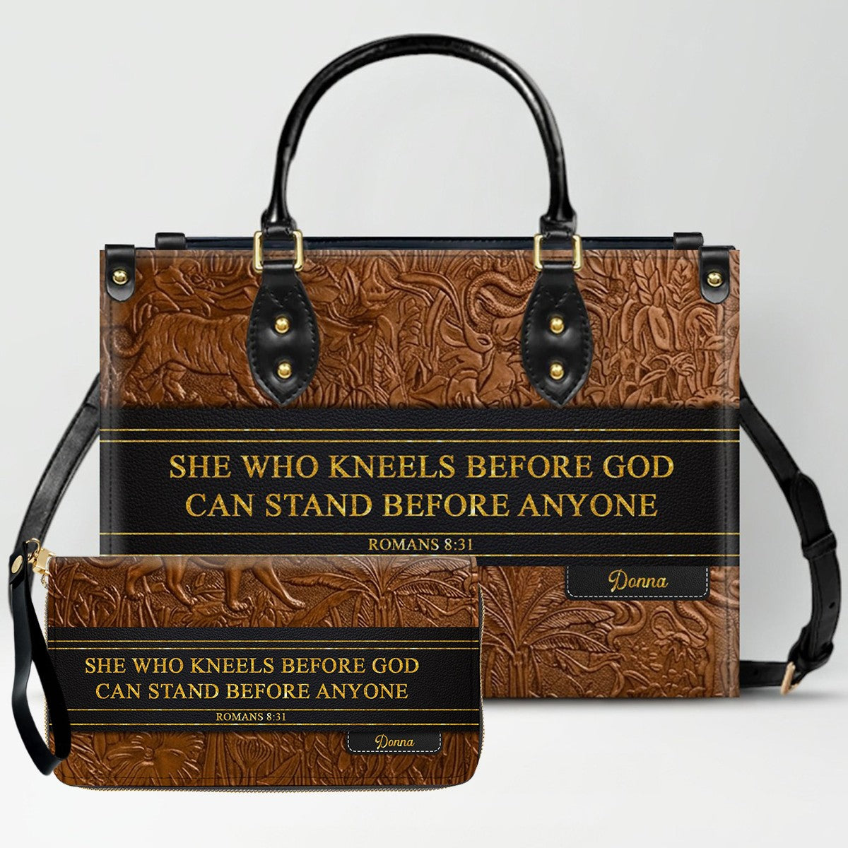 Luxury Embossed Leather Christian Tote Bag - Custom Name & Scripture Purse - Premium Faith Gift for Women CAB0132426