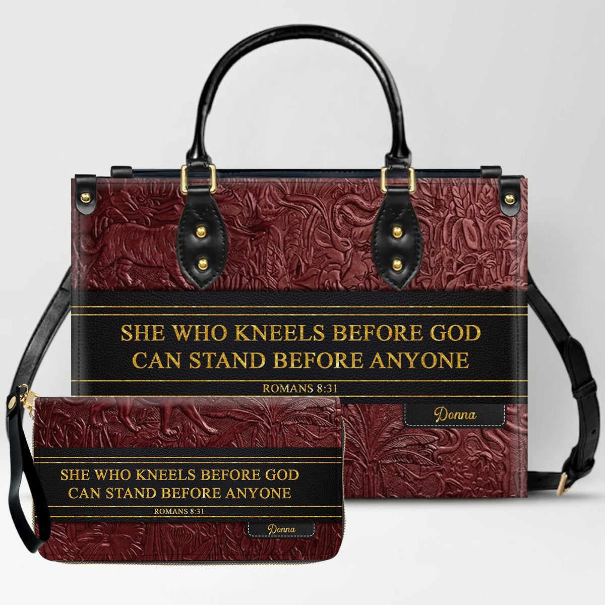 Luxury Embossed Leather Christian Tote Bag - Custom Name & Scripture Purse - Premium Faith Gift for Women CAB0132426