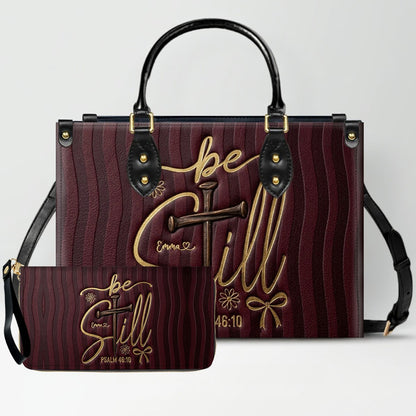 Personalized Be Still Psalm 46:10 Cross Leather Handbag for Women - CHRISTIANARTBAG | Custom Faith Purse in Pink CAB01101026