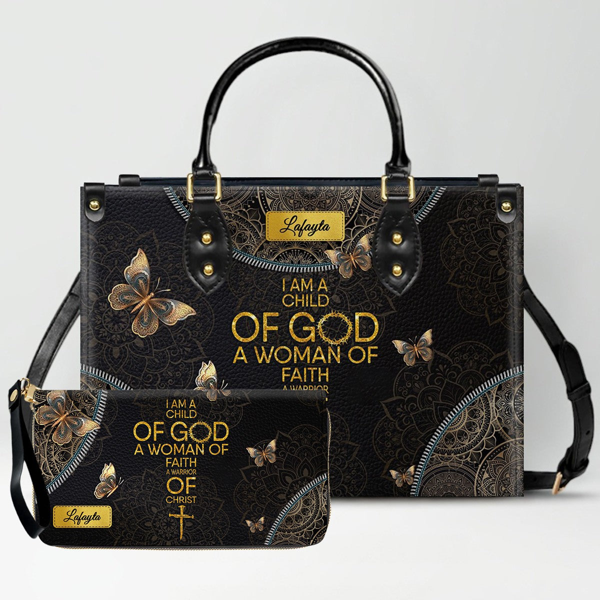 Personalized Leather Handbag for Women - Custom Bible Verse Tote Bag - Christian Gift with Butterfly & Mandala Design - CHRISTIANARTBAG CAB14926