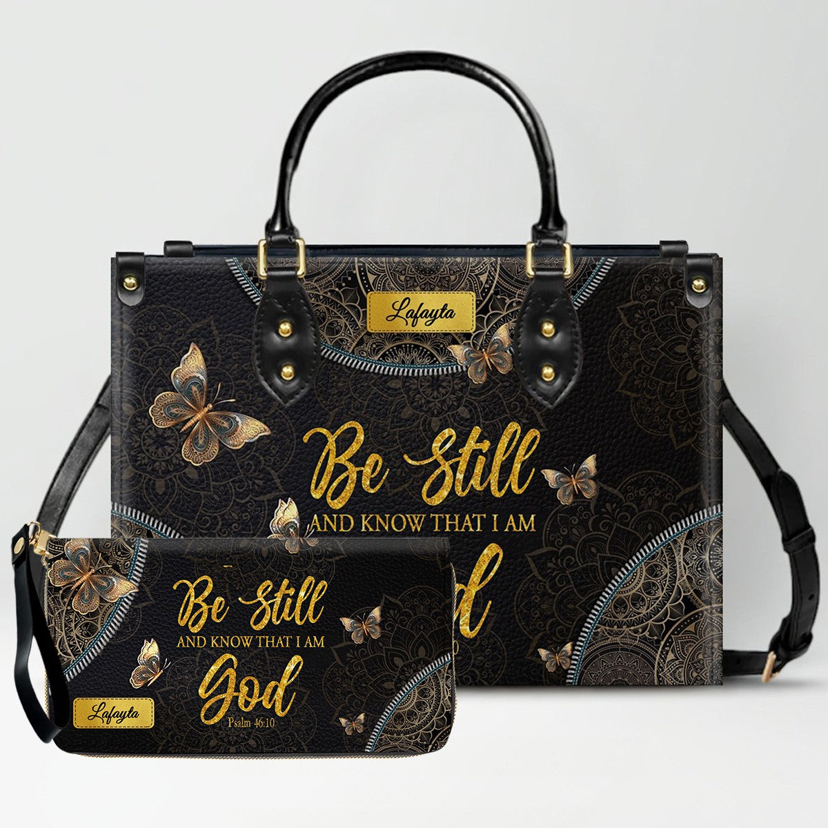 Personalized Leather Handbag for Women - Custom Bible Verse Tote Bag - Christian Gift with Butterfly & Mandala Design - CHRISTIANARTBAG CAB14926