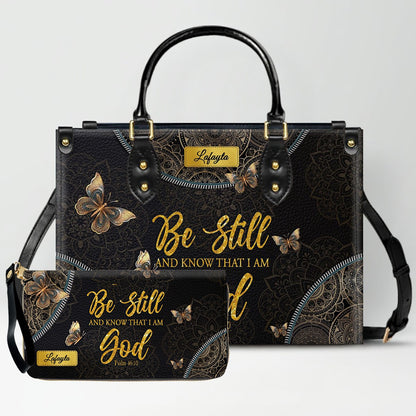 Personalized Leather Handbag for Women - Custom Bible Verse Tote Bag - Christian Gift with Butterfly & Mandala Design - CHRISTIANARTBAG CAB14926