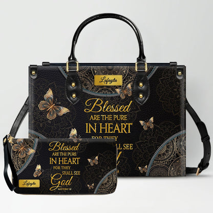 Personalized Leather Handbag for Women - Custom Bible Verse Tote Bag - Christian Gift with Butterfly & Mandala Design - CHRISTIANARTBAG CAB14926
