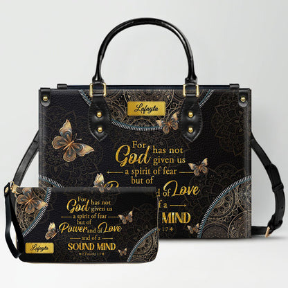 Personalized Leather Handbag for Women - Custom Bible Verse Tote Bag - Christian Gift with Butterfly & Mandala Design - CHRISTIANARTBAG CAB14926