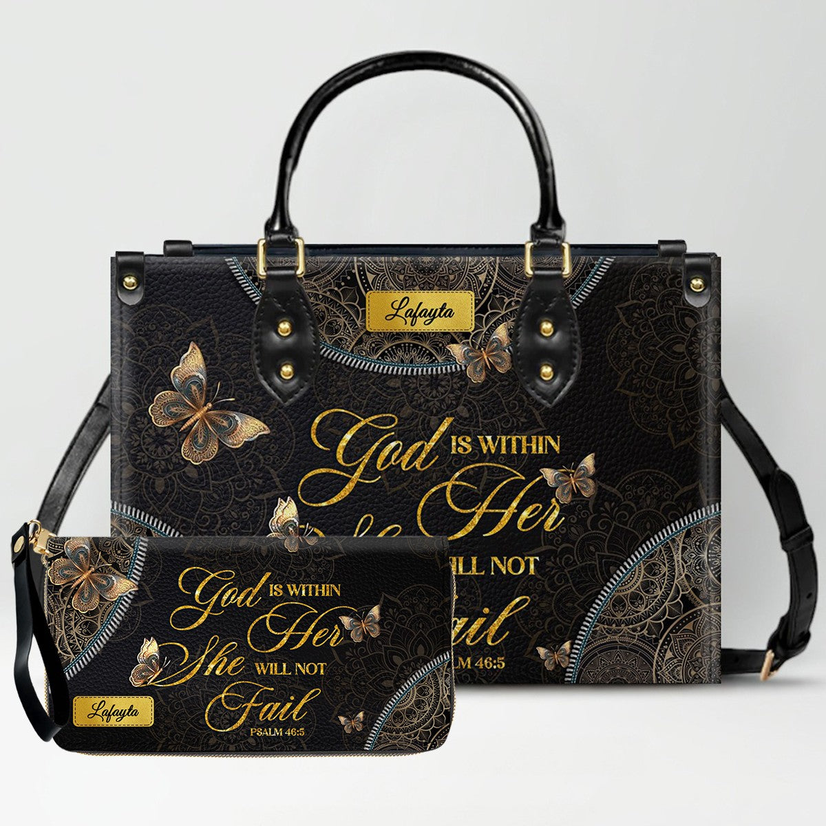 Personalized Leather Handbag for Women - Custom Bible Verse Tote Bag - Christian Gift with Butterfly & Mandala Design - CHRISTIANARTBAG CAB14926