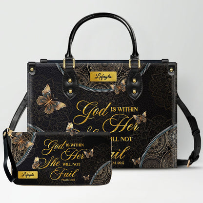 Personalized Leather Handbag for Women - Custom Bible Verse Tote Bag - Christian Gift with Butterfly & Mandala Design - CHRISTIANARTBAG CAB14926
