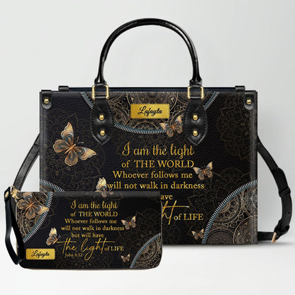 Personalized Leather Handbag for Women - Custom Bible Verse Tote Bag - Christian Gift with Butterfly & Mandala Design - CHRISTIANARTBAG CAB14926