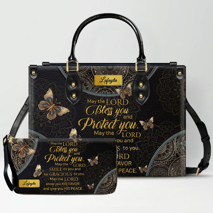 Personalized Leather Handbag for Women - Custom Bible Verse Tote Bag - Christian Gift with Butterfly & Mandala Design - CHRISTIANARTBAG CAB14926