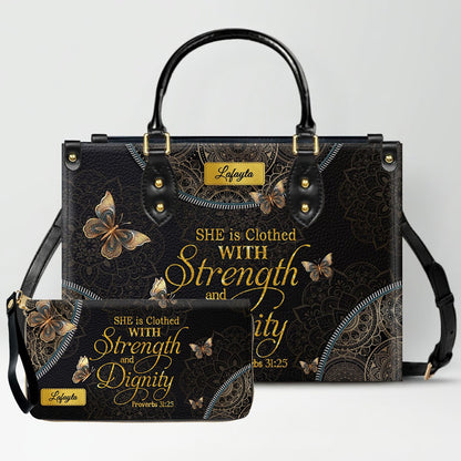 Personalized Leather Handbag for Women - Custom Bible Verse Tote Bag - Christian Gift with Butterfly & Mandala Design - CHRISTIANARTBAG CAB14926
