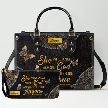 Personalized Leather Handbag for Women - Custom Bible Verse Tote Bag - Christian Gift with Butterfly & Mandala Design - CHRISTIANARTBAG CAB14926