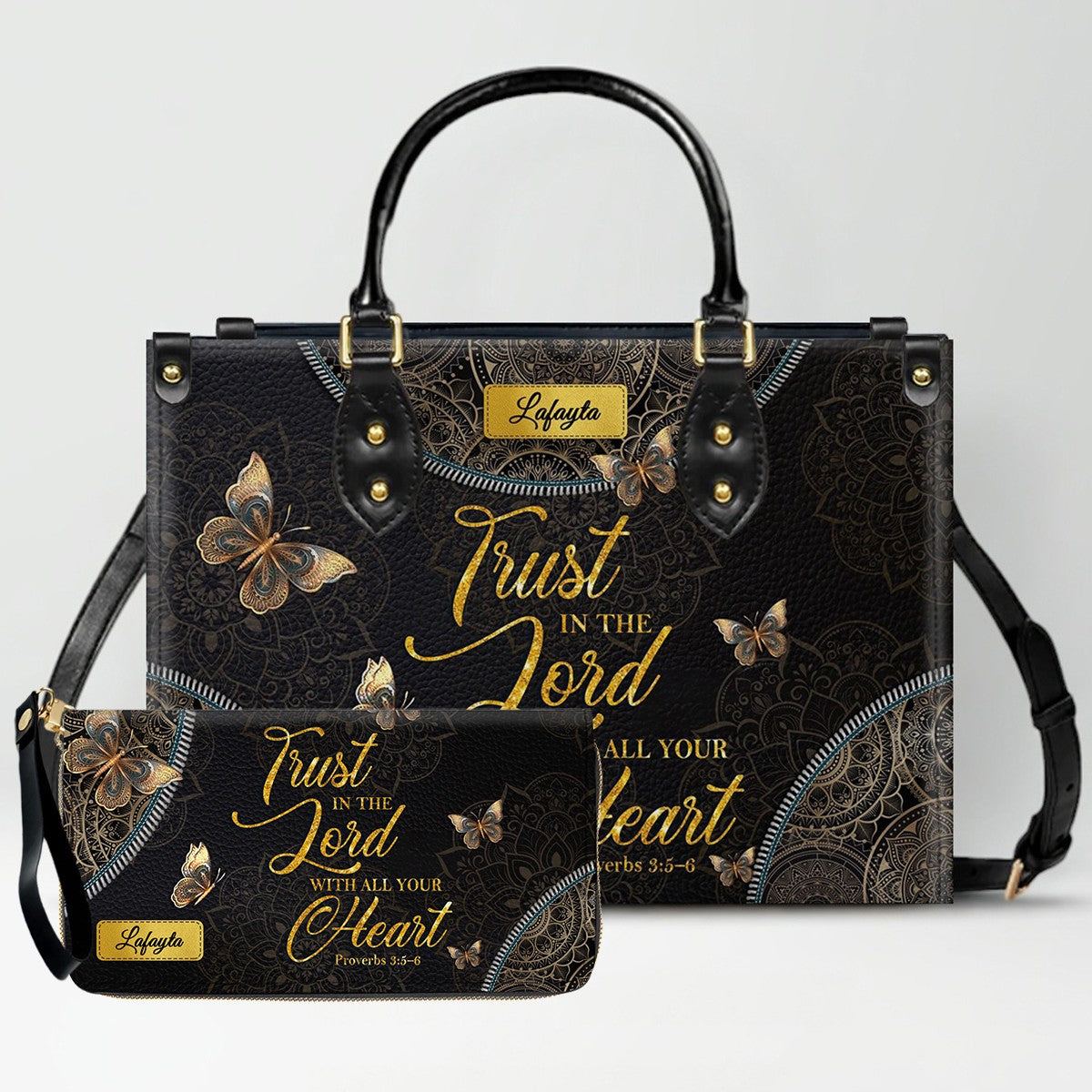 Personalized Leather Handbag for Women - Custom Bible Verse Tote Bag - Christian Gift with Butterfly & Mandala Design - CHRISTIANARTBAG CAB14926
