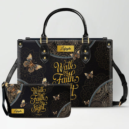 Personalized Leather Handbag for Women - Custom Bible Verse Tote Bag - Christian Gift with Butterfly & Mandala Design - CHRISTIANARTBAG CAB14926