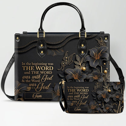 Custom Christian Leather Handbag with Name – John 1:1 Scripture Floral Purse | CHRISTIANARTBAG CA01100726