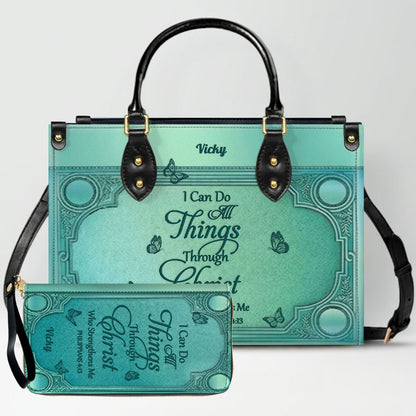 "I Can Do All Things" Inspirational Leather Bag & Wallet Set - Personalized Religious Gift - CHRISTIANARTBAG CAB0142326