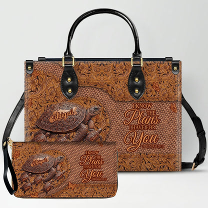 CHRISTIANARTBAG | Personalized Leather Handbag with Custom Names & Bible Verse - Western Tooled Turtle Design CAB0141626