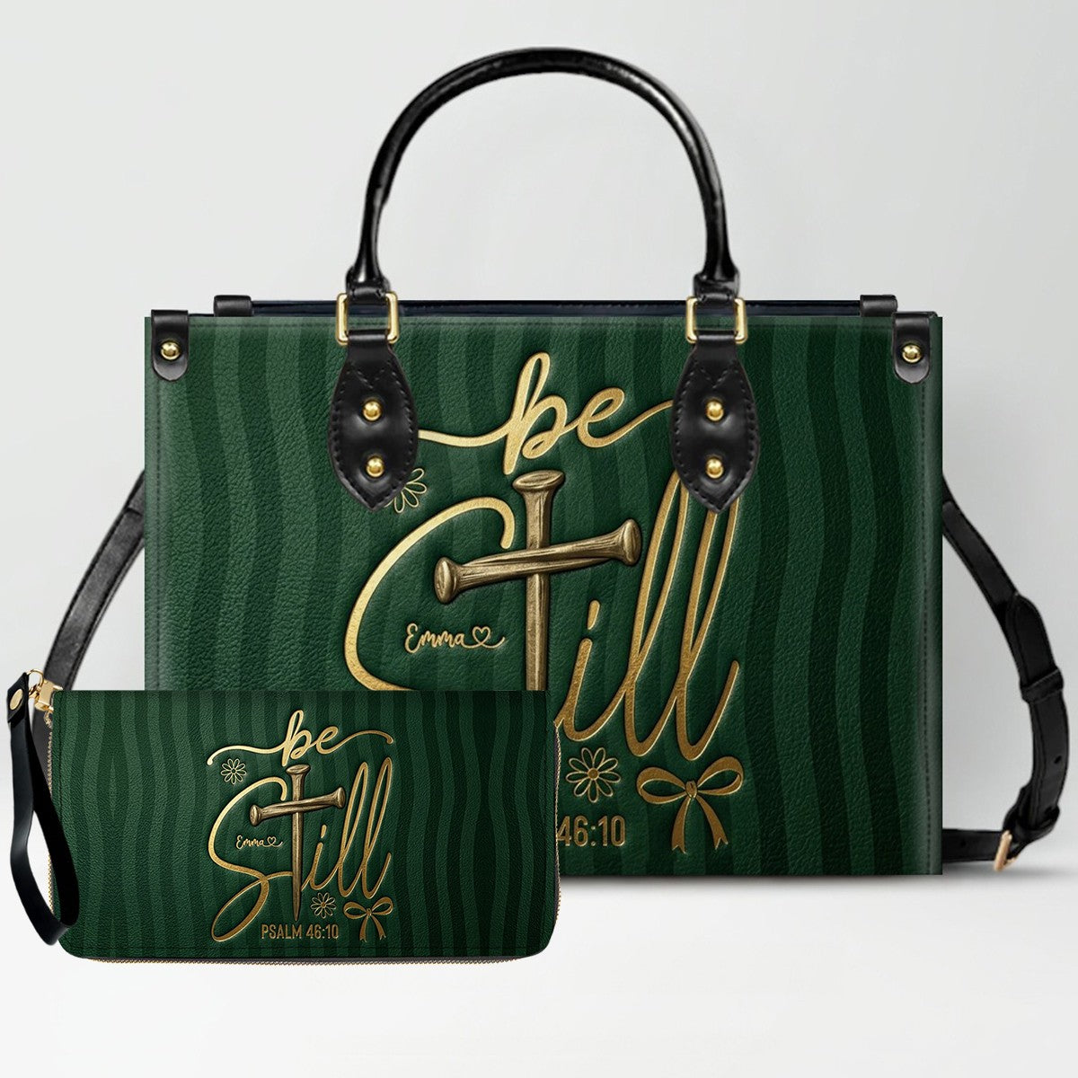 Personalized Be Still Psalm 46:10 Cross Leather Handbag for Women - CHRISTIANARTBAG | Custom Faith Purse in Pink CAB01101026