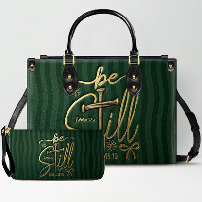 Personalized Be Still Psalm 46:10 Cross Leather Handbag for Women - CHRISTIANARTBAG | Custom Faith Purse in Pink CAB01101026