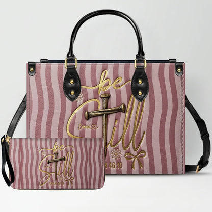 Personalized Be Still Psalm 46:10 Cross Leather Handbag for Women - CHRISTIANARTBAG | Custom Faith Purse in Pink CAB01101026