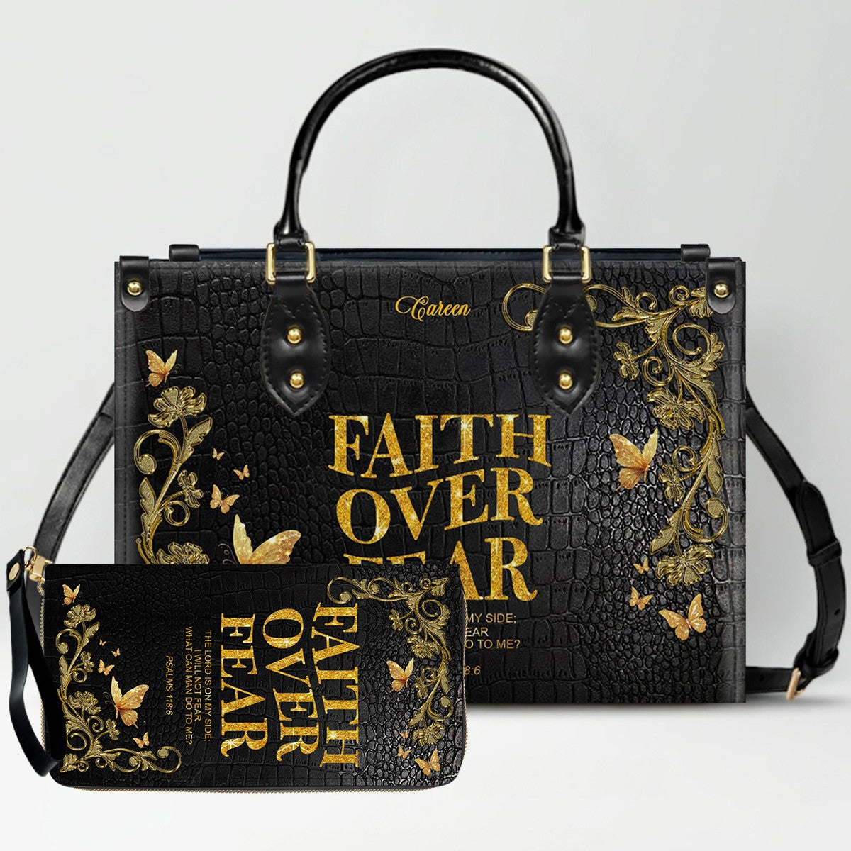 CHRISTIANARTBAG Personalized Leather Handbag & Wallet Set - Custom Name | Christian Gift | CHRISTIANARTBAG CAB014226
