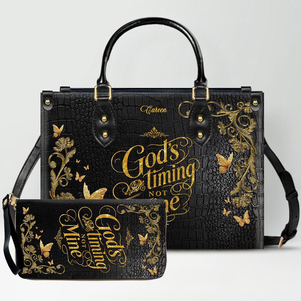CHRISTIANARTBAG Personalized Leather Handbag & Wallet Set - Custom Name | Christian Gift | CHRISTIANARTBAG CAB014226
