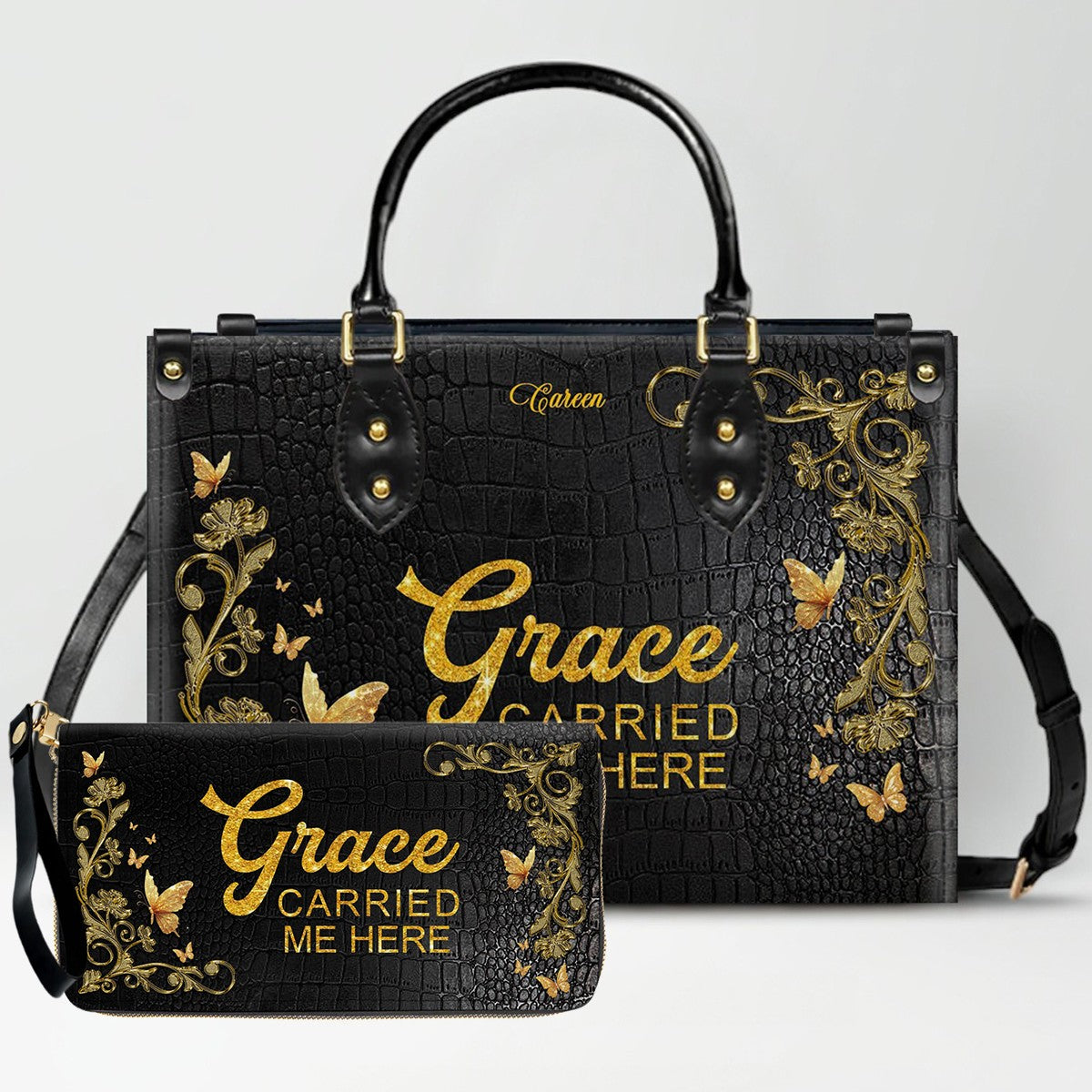 CHRISTIANARTBAG Personalized Leather Handbag & Wallet Set - Custom Name | Christian Gift | CHRISTIANARTBAG CAB014226