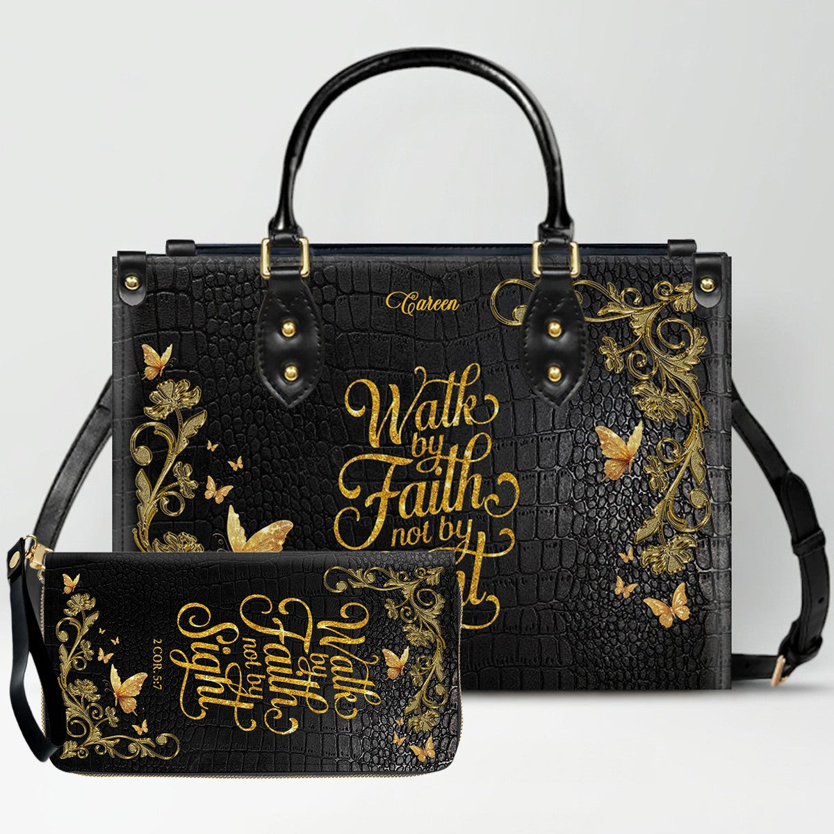 CHRISTIANARTBAG Personalized Leather Handbag & Wallet Set - Custom Name | Christian Gift | CHRISTIANARTBAG CAB014226