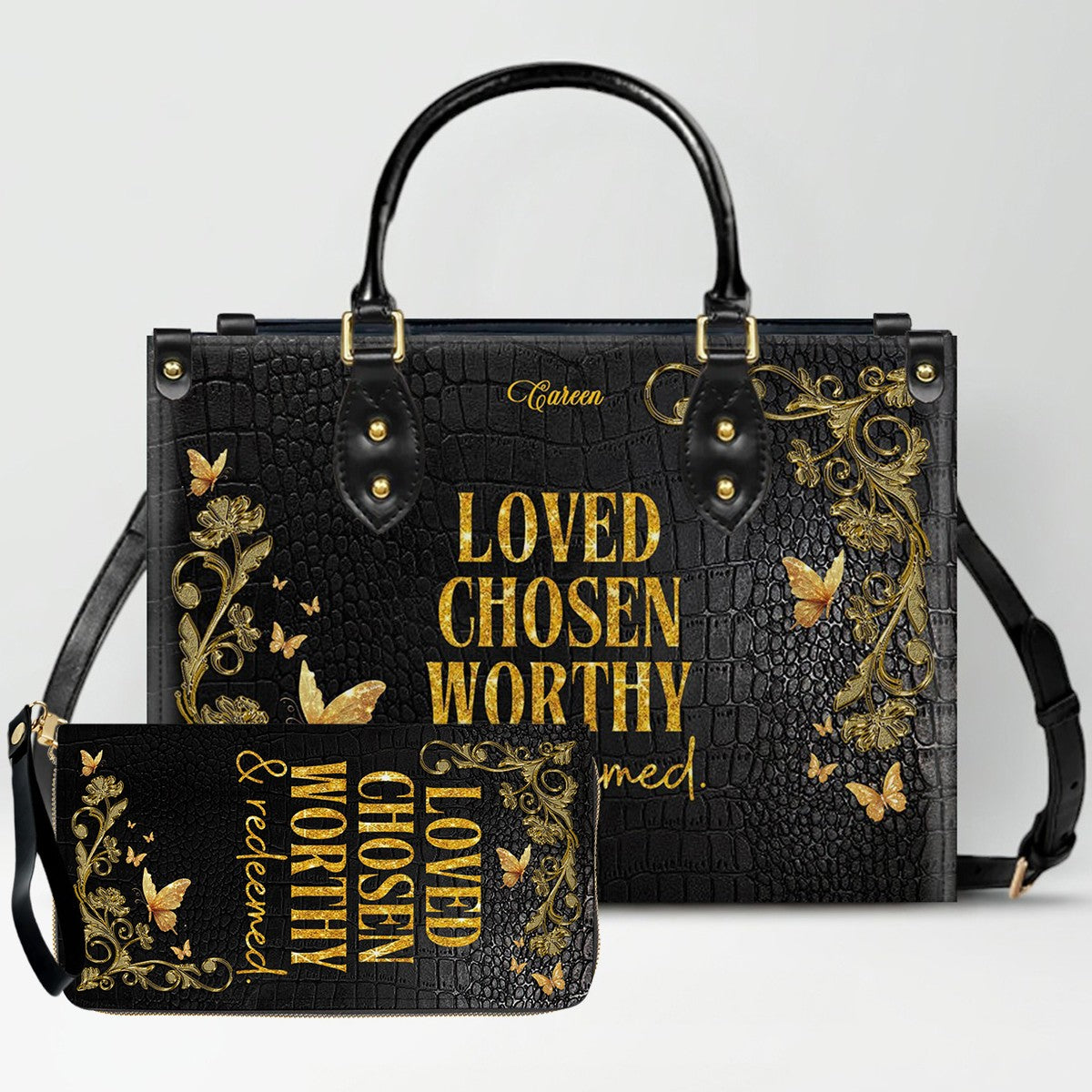 CHRISTIANARTBAG Personalized Leather Handbag & Wallet Set - Custom Name | Christian Gift | CHRISTIANARTBAG CAB014226