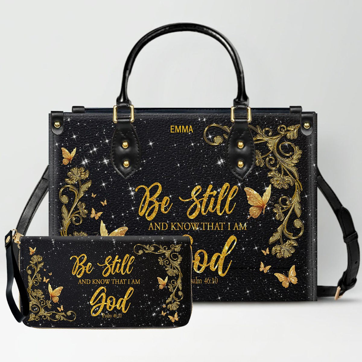 Personalized Christian Leather Handbag & Long Wallet Set | Custom Name & Bible Verse | ChristianArtBag CAB013126