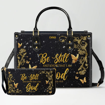 Personalized Christian Leather Handbag & Long Wallet Set | Custom Name & Bible Verse | ChristianArtBag CAB013126