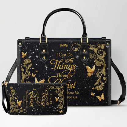 Personalized Christian Leather Handbag & Long Wallet Set | Custom Name & Bible Verse | ChristianArtBag CAB013126