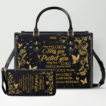 Personalized Christian Leather Handbag & Long Wallet Set | Custom Name & Bible Verse | ChristianArtBag CAB013126