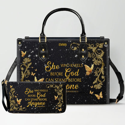 Personalized Christian Leather Handbag & Long Wallet Set | Custom Name & Bible Verse | ChristianArtBag CAB013126