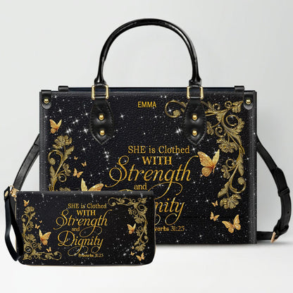 Personalized Christian Leather Handbag & Long Wallet Set | Custom Name & Bible Verse | ChristianArtBag CAB013126