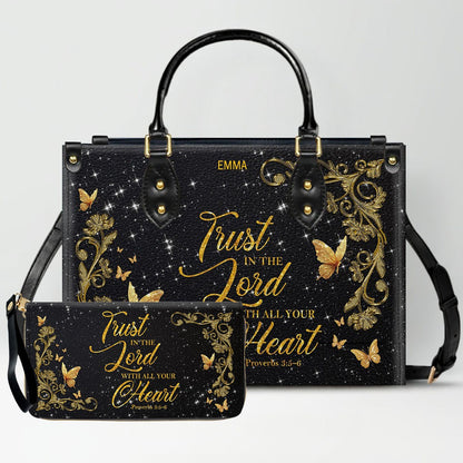 Personalized Christian Leather Handbag & Long Wallet Set | Custom Name & Bible Verse | ChristianArtBag CAB013126