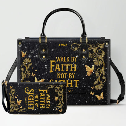 Personalized Christian Leather Handbag & Long Wallet Set | Custom Name & Bible Verse | ChristianArtBag CAB013126