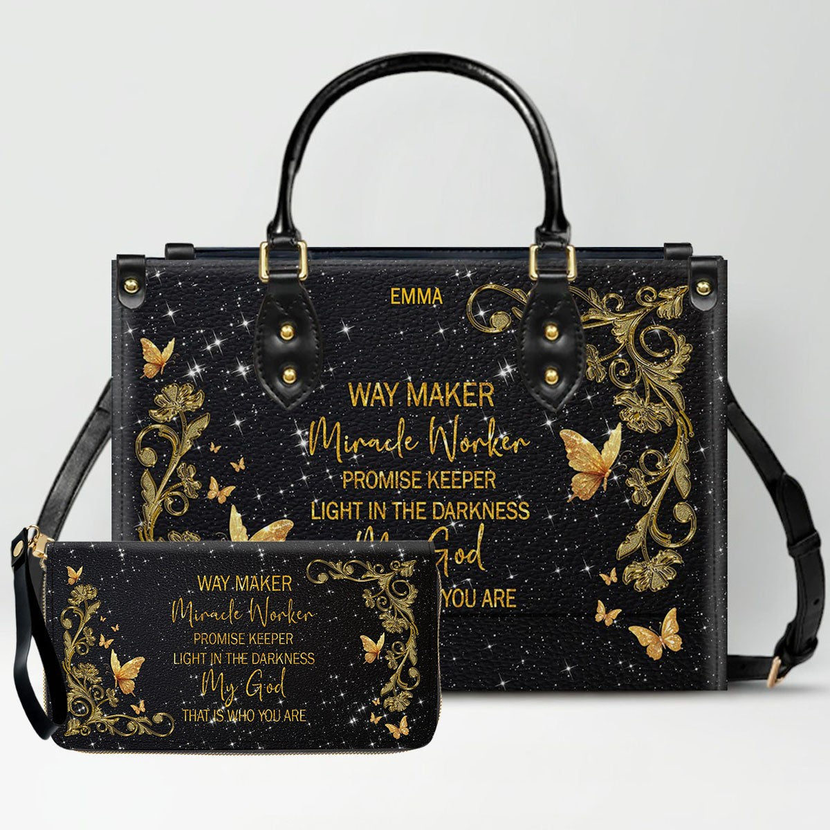 Personalized Christian Leather Handbag & Long Wallet Set | Custom Name & Bible Verse | ChristianArtBag CAB013126