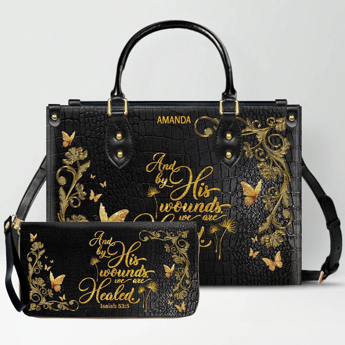 Personalized Leather Handbag with Custom Name & Bible Verse - Personalized Christian Leather Handbag & Wallet Set | CHRISTIANARTBAG™ CAB0141426