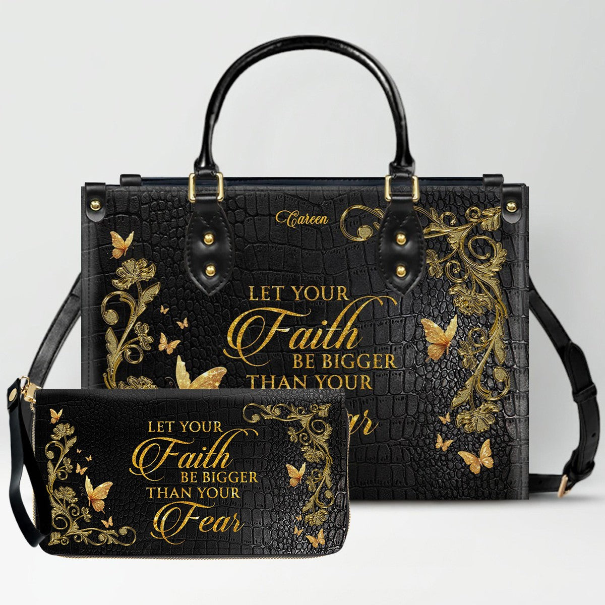 Personalized Leather Handbag with Custom Name & Bible Verse - Personalized Christian Leather Handbag & Wallet Set | CHRISTIANARTBAG™ CAB0141426
