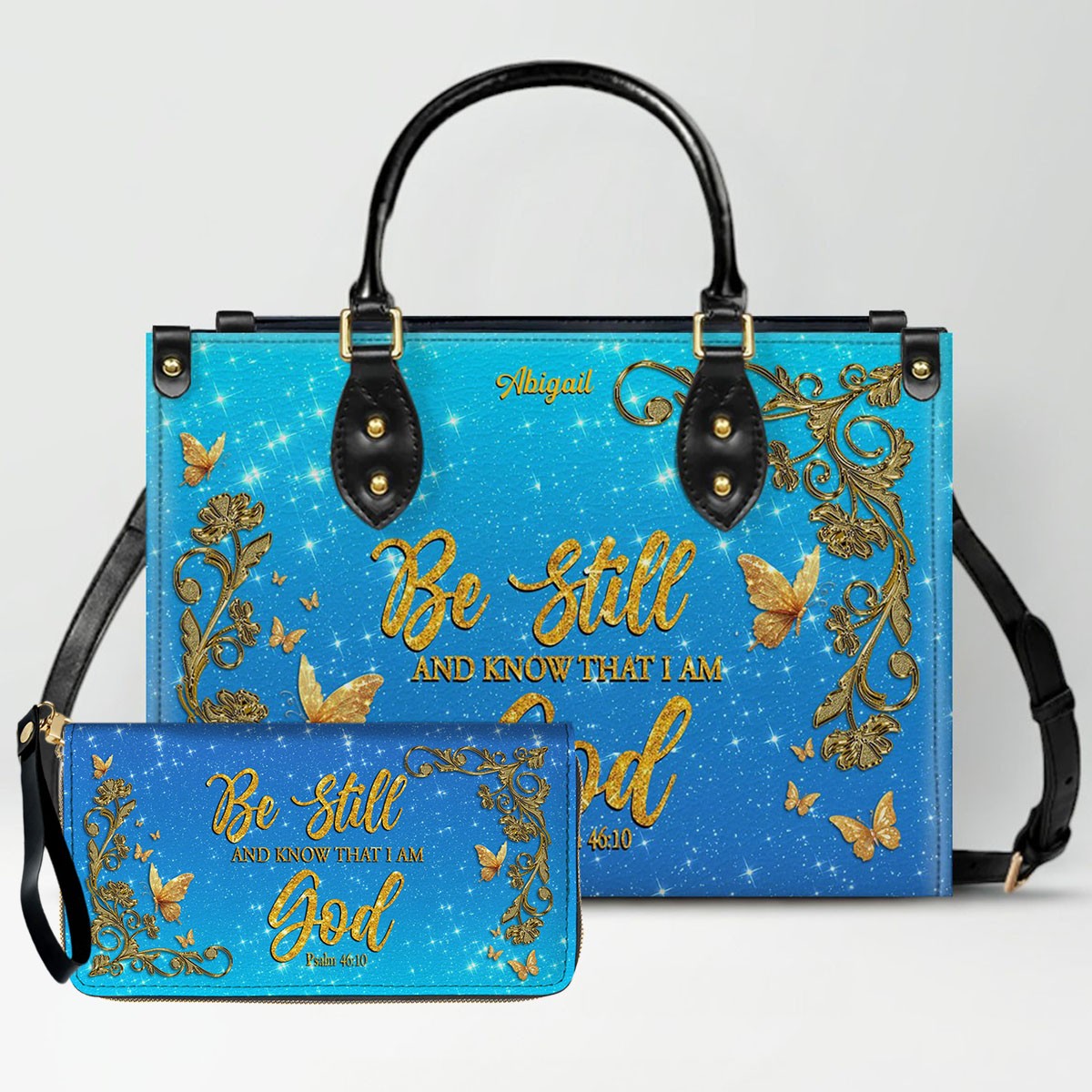 Personalized Christian Leather Handbag Set – Bible Verse Tote Bag & Matching Wallet for Women | Custom Name Gift CAB06030226