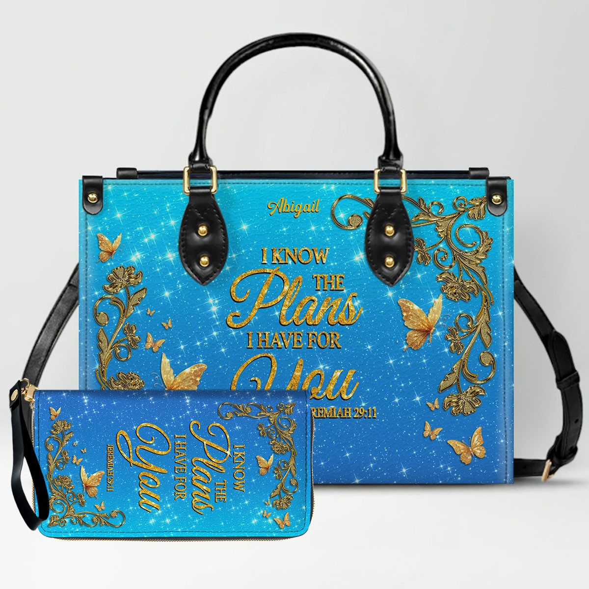 Personalized Christian Leather Handbag Set – Bible Verse Tote Bag & Matching Wallet for Women | Custom Name Gift CAB06030226