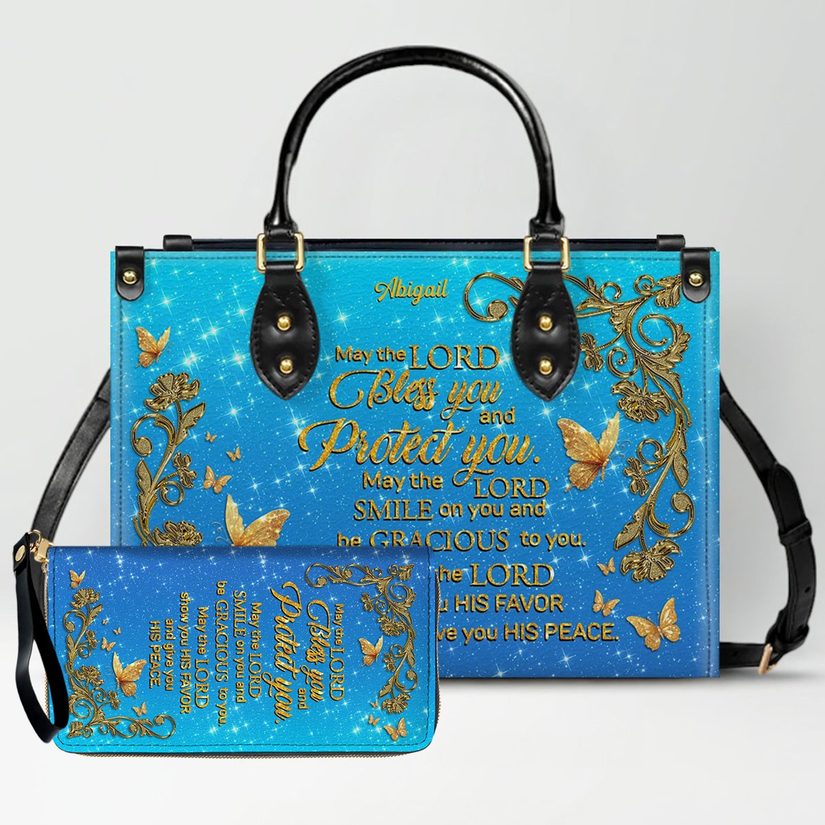 Personalized Christian Leather Handbag Set – Bible Verse Tote Bag & Matching Wallet for Women | Custom Name Gift CAB06030226