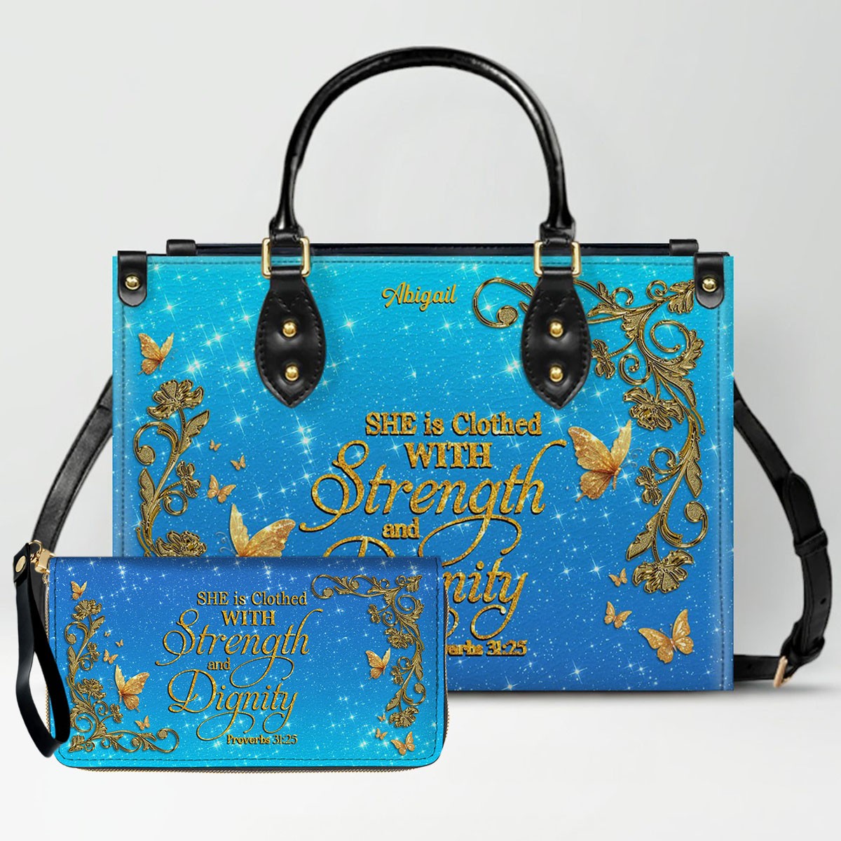 Personalized Christian Leather Handbag Set – Bible Verse Tote Bag & Matching Wallet for Women | Custom Name Gift CAB06030226
