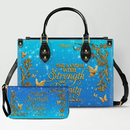 Personalized Christian Leather Handbag Set – Bible Verse Tote Bag & Matching Wallet for Women | Custom Name Gift CAB06030226