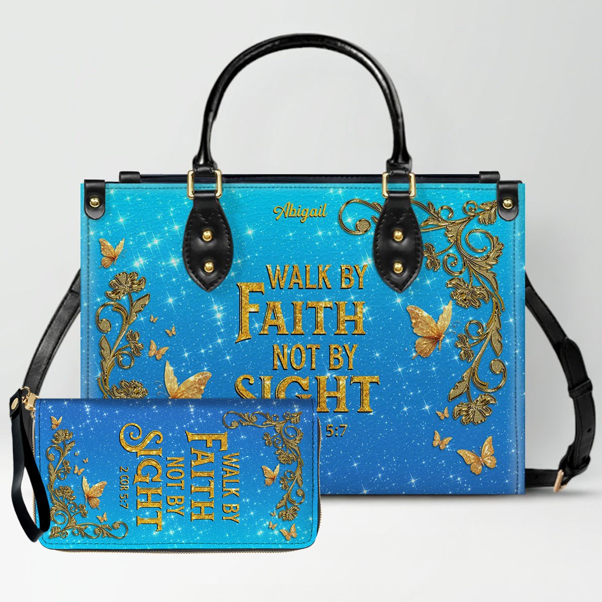 Personalized Christian Leather Handbag Set – Bible Verse Tote Bag & Matching Wallet for Women | Custom Name Gift CAB06030226