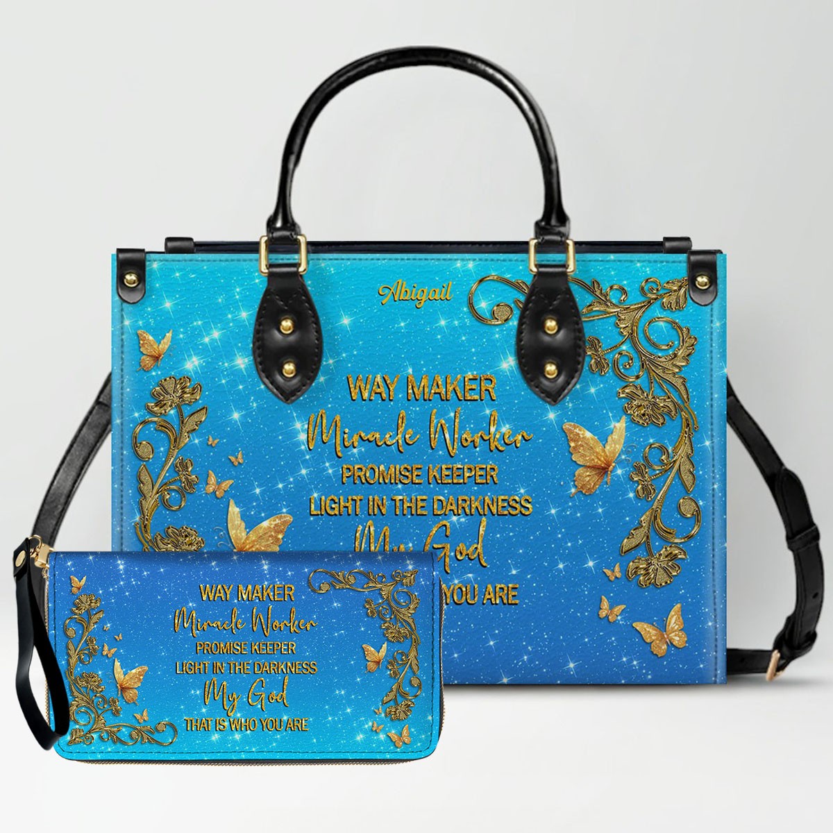 Personalized Christian Leather Handbag Set – Bible Verse Tote Bag & Matching Wallet for Women | Custom Name Gift CAB06030226
