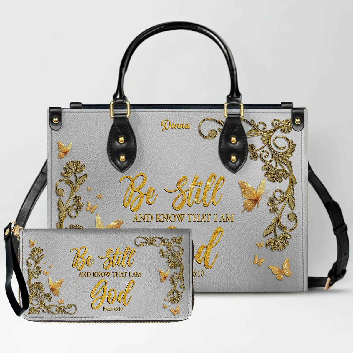 CHRISTIANARTBAG Personalized Leather Handbag & Long Wallet Set – Custom Name & Bible Verse Christian Purse Gift for Women - CAB01030226