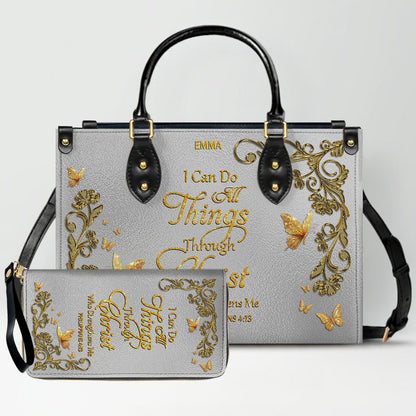 "I Can Do All Things" Inspirational Leather Bag & Wallet Set | CHRISTIANARTBAG™ CAB01042326