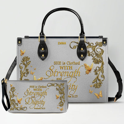CHRISTIANARTBAG Personalized Leather Handbag & Long Wallet Set – Custom Name & Bible Verse Christian Purse Gift for Women - CAB01030226