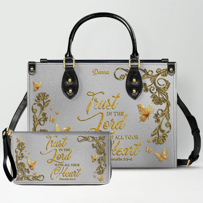 CHRISTIANARTBAG Personalized Leather Handbag & Long Wallet Set – Custom Name & Bible Verse Christian Purse Gift for Women - CAB01030226