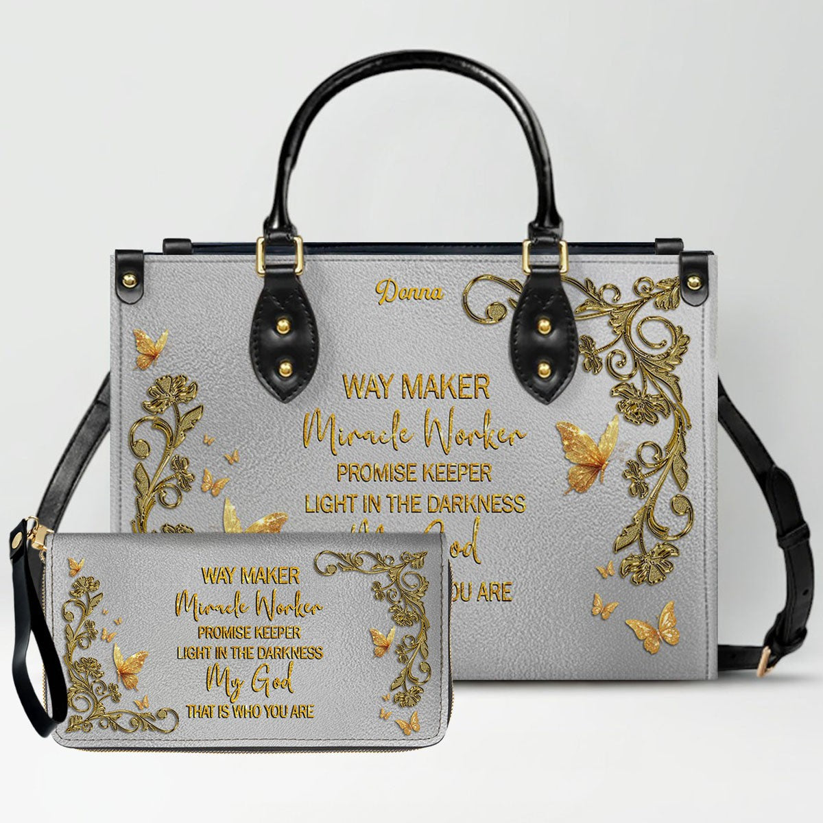 CHRISTIANARTBAG Personalized Leather Handbag & Long Wallet Set – Custom Name & Bible Verse Christian Purse Gift for Women - CAB01030226